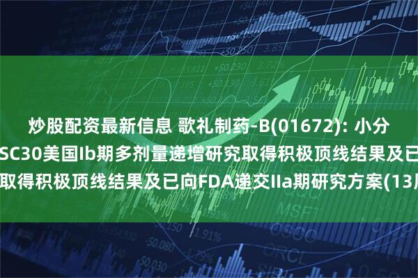 炒股配资最新信息 歌礼制药-B(01672): 小分子口服GLP-1R激动剂ASC30美国Ib期多剂量递增研究取得积极顶线结果及已向FDA递交IIa期研究方案(13周疗程)