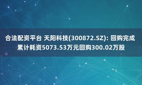 合法配资平台 天阳科技(300872.SZ): 回购完成 累计耗资5073.53万元回购300.02万股